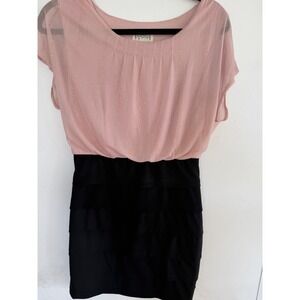 Enfocus Petite Pink Glitter Stripe Black Tiered Ruffle Sheath Dress 10P 51003G